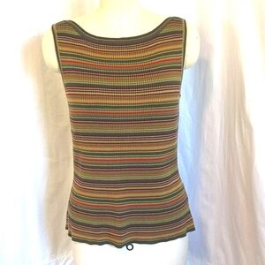 Vintage White Stag boat neck ribbed green striped sleeveless sweater size Large